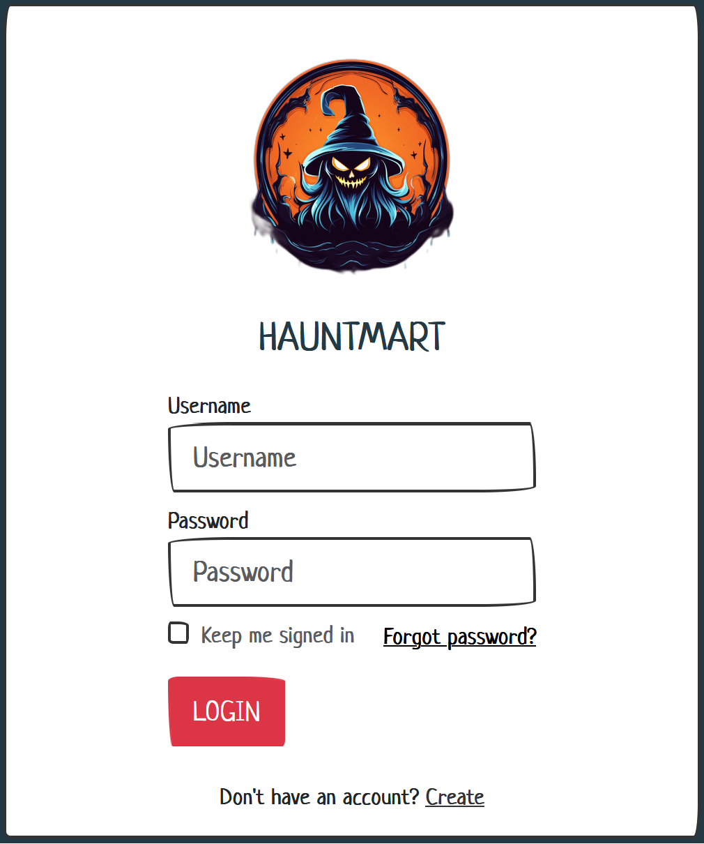 Hauntmart login page